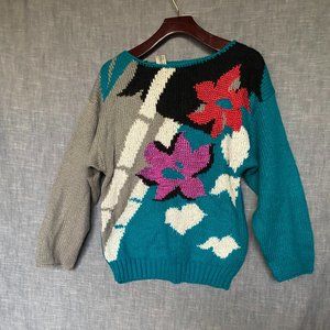 VTG  Albee Acrylic Abstract Floral Pullover Sweater